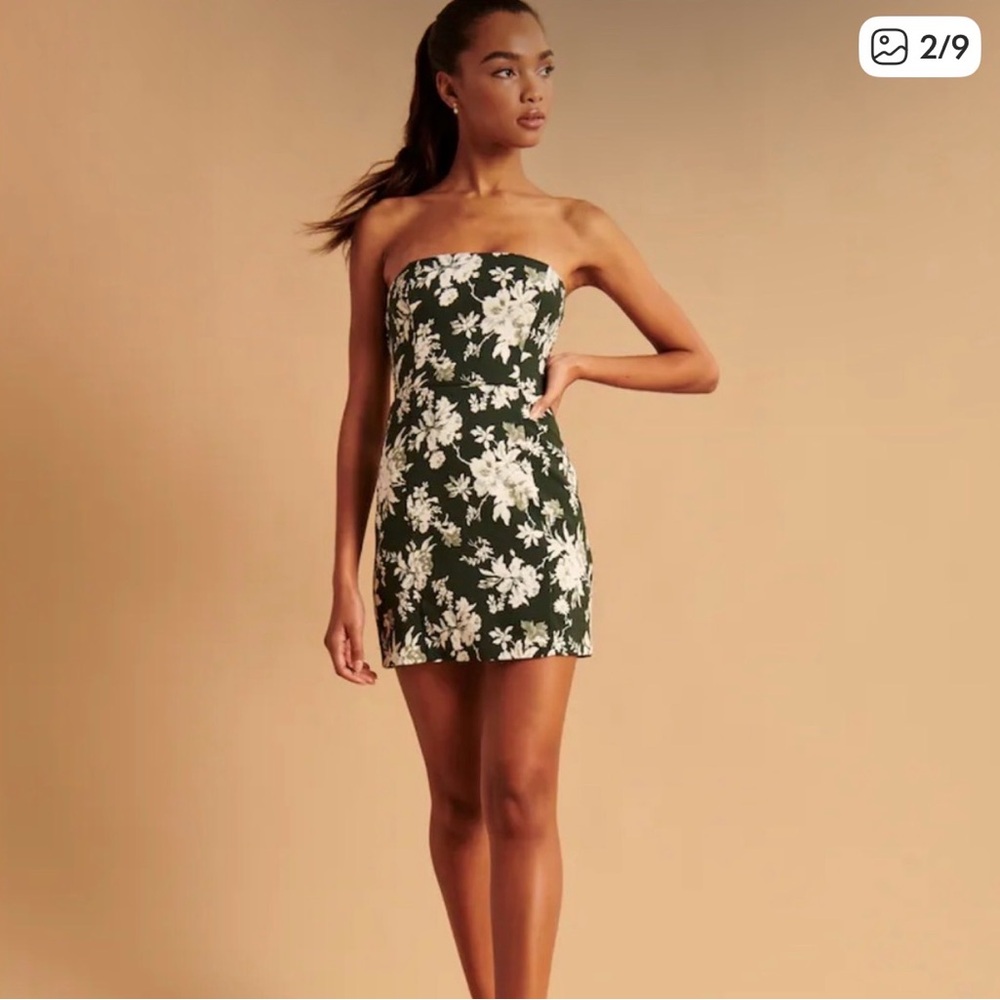 Abercrombie & Fitch Dark Green Floral Mini Dress, removable straps Medium - Picture 10 of 11
